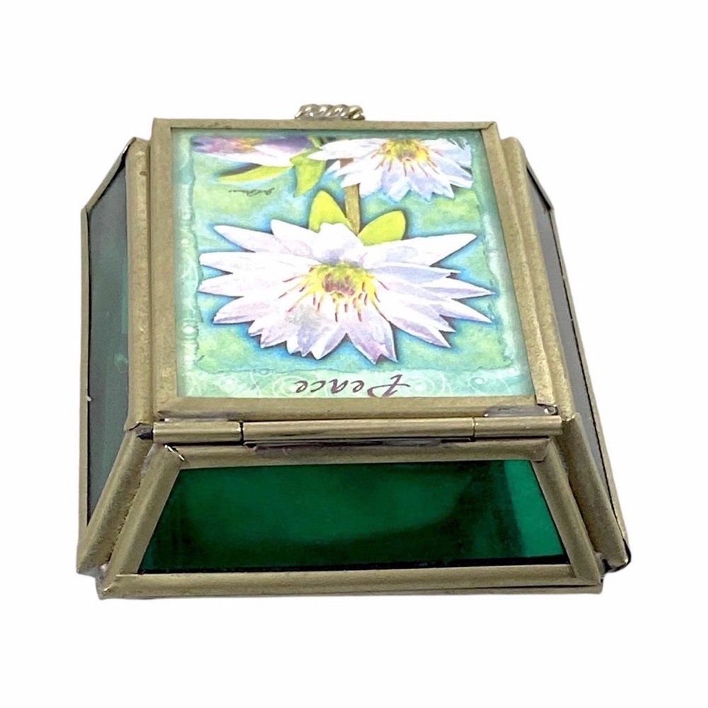 VIVA Mexico Stained Glass Jewelry Box Lily “Peace” Mirrored Trinket VTG - Picture 6 of 12